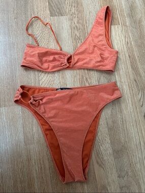 Zara Orange Shimmery Knot-Front Bikini Set